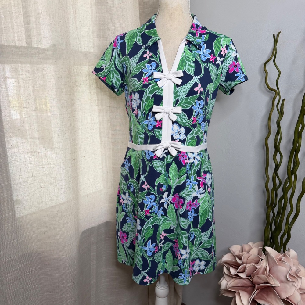 Lilly Pulitzer Luxletic Celestia Dress UNTAMED Bow Front Floral Women's Medium